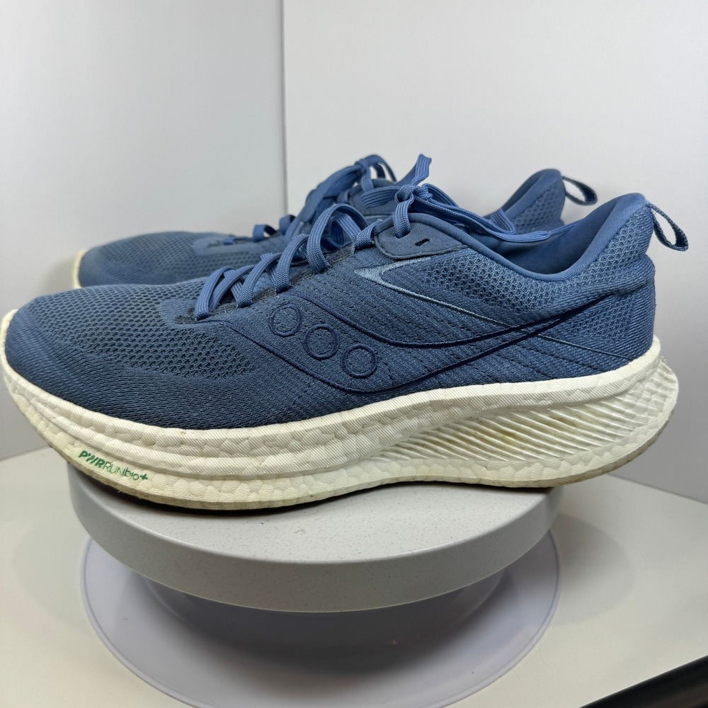 Saucony Men's PWRRUN+ Running Shoes Blue Mesh‎ Cushioned Trainers Size 10